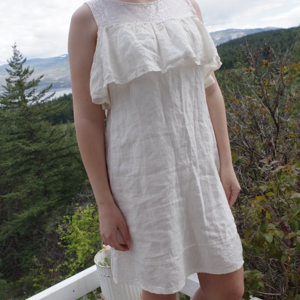 100% Linen Cream Color Dress By Via Signoria Made In Italy